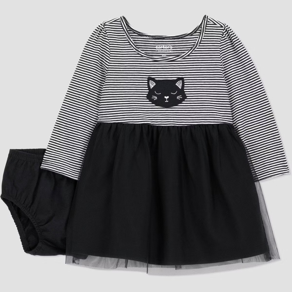 Carter's 6 Months Baby Girl Halloween Cat Tutu Dress Set Stripe Pink Black Cute‎ - Picture 1 of 4
